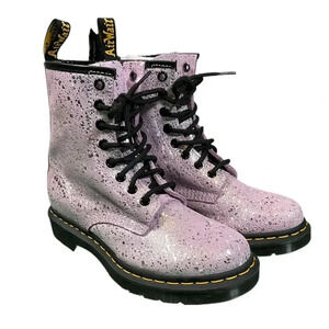 Dr. Martins Women's 1460 8 Eye Boot Suede Lilac Metallic Paint Splatter Size 6